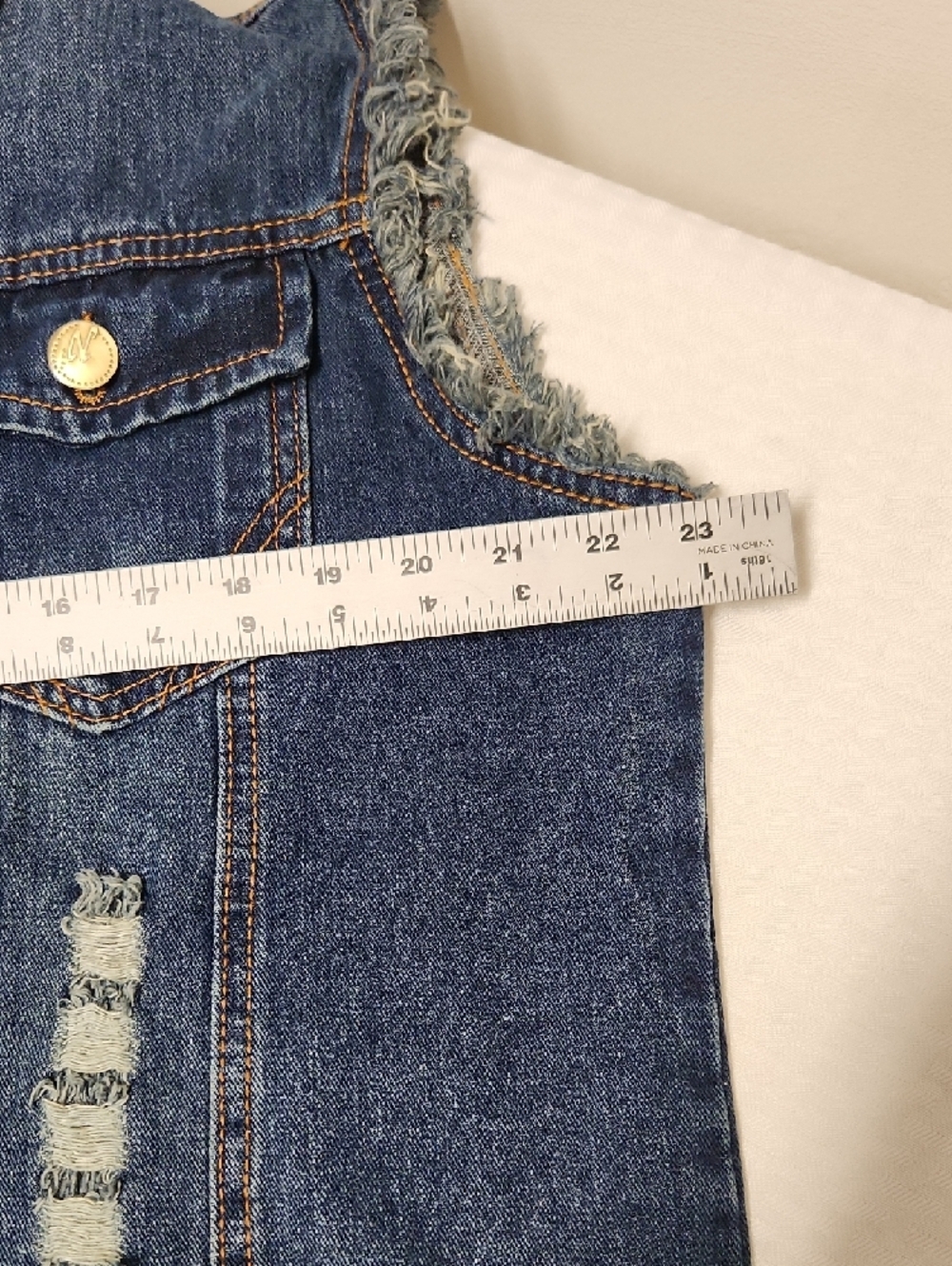 Fashion  Distressed Ripped Denim Vest Biker/Cowboy Vintage  Style Size  M .  C14 - Picture 13 of 13